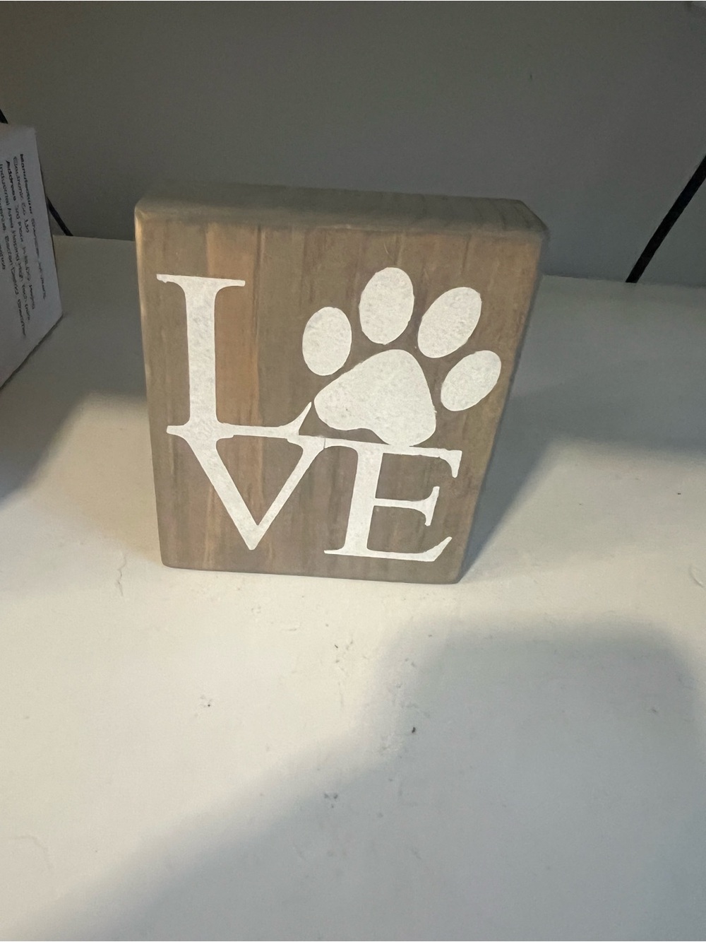 Wood Block 'LOVE' Paw Print Decor - White on Natural Wood